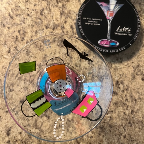 NWT Lolita Shopaholic Too Hand Painted Martini Glass in Original Box - Picture 9 of 15